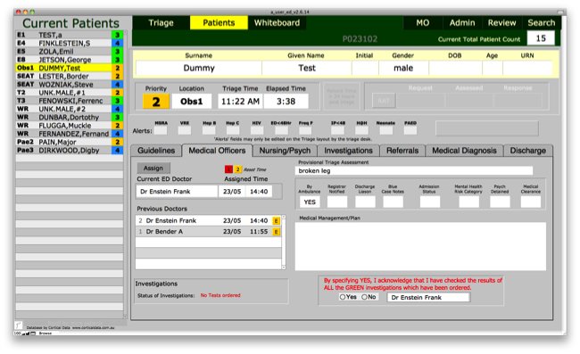 Emergency Department Patient management System Triage database screen